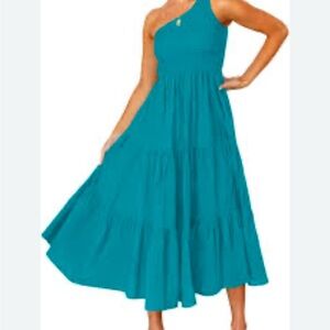 Elegant Teal One-Shoulder Dress